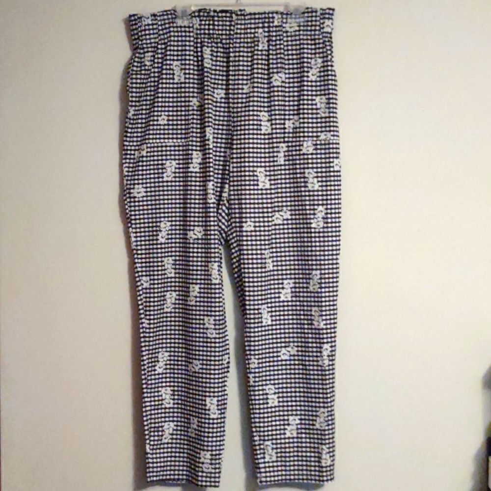 Shein Women's‎ Size 3XL Pants Wide Leg Elastic Waist Black White Check Floral